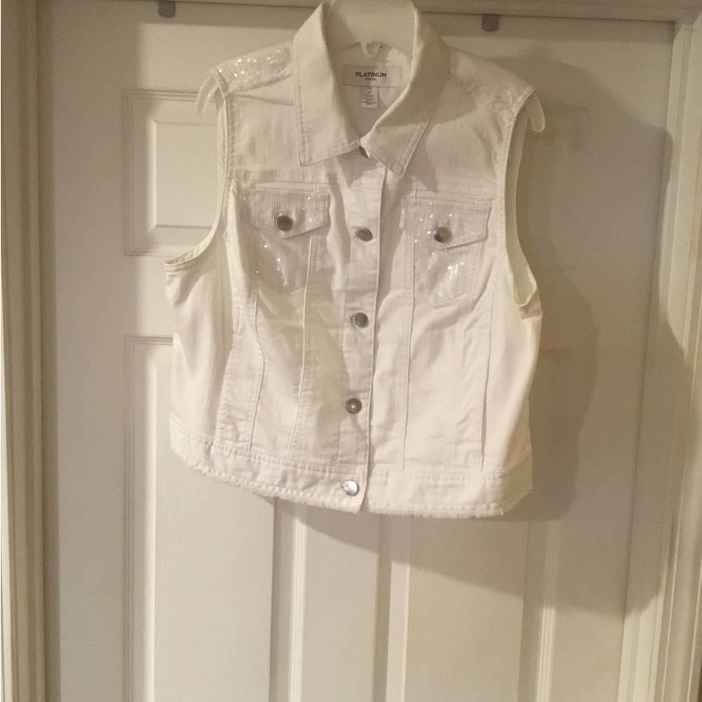 Chico's White Denim Vest with Sequin Accents - Picture 5 of 11